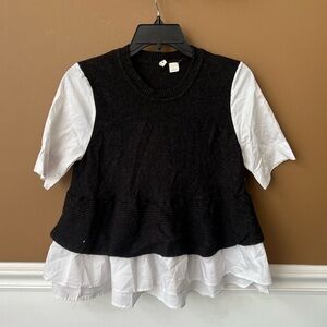 MOTH Anthropologie Women’s Blouse Sweater Wool Blend Ruffle Top Size Small